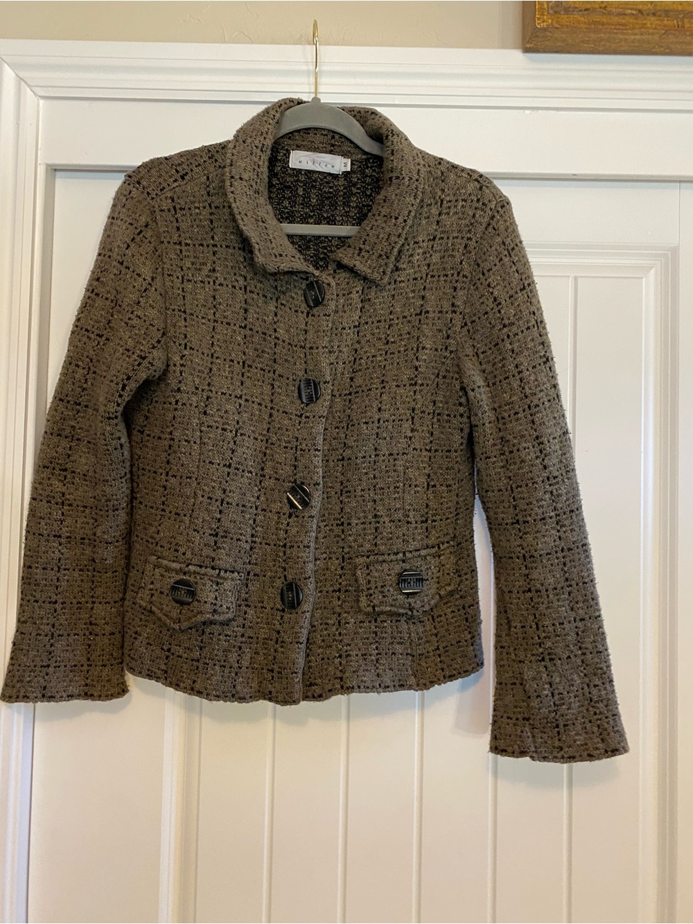 Willow Olive-Brown Tweed Button-Front Jacket